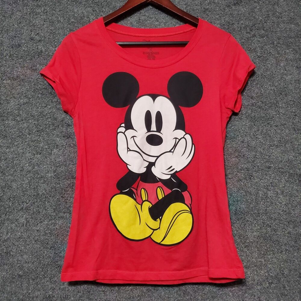 Disney Mickey Mouse Shirt Double Sided Graphic Junior Girls Top Size Large Red